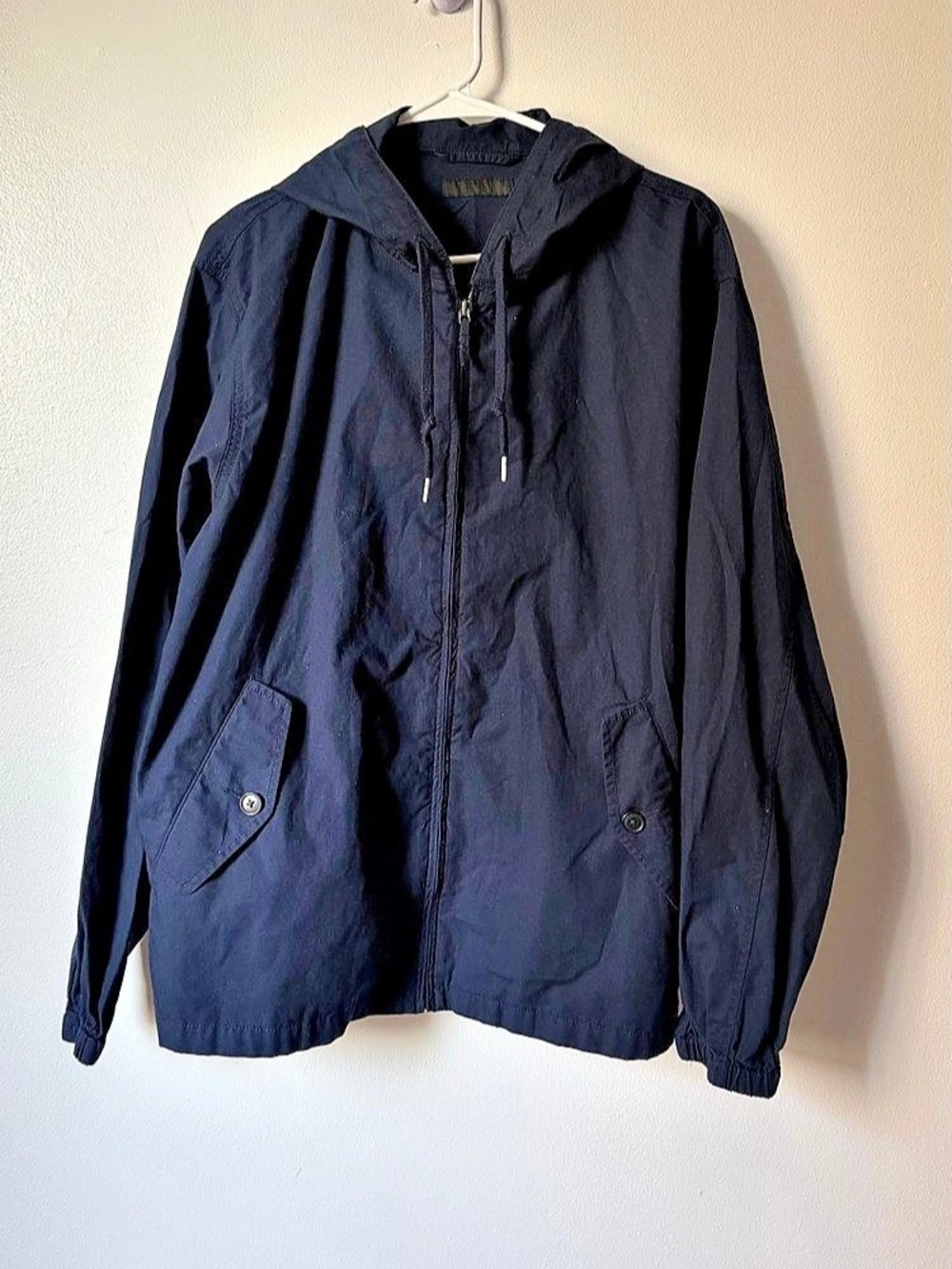 Uniqlo Navy Blue 100% Cotton Full Zip Hooded Parka Jacket, Size- L